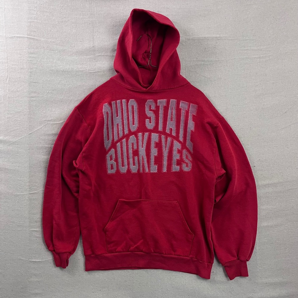 Vintage Ohio State Buckeyes‎ Hoodie Mens L Red 80s Arched Graphic Pullover